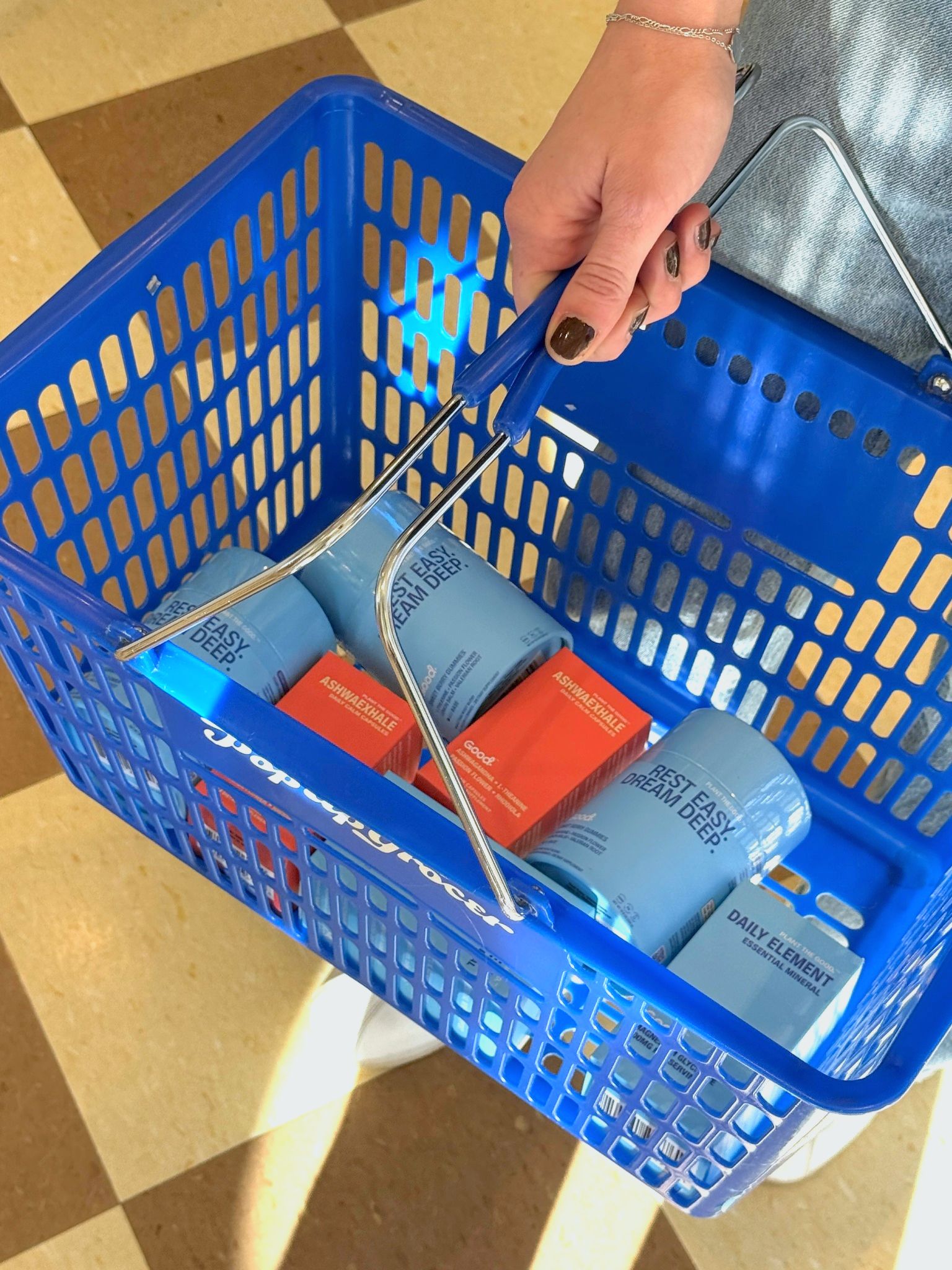 A basket of Good. products at Pop Up Grocer NYC