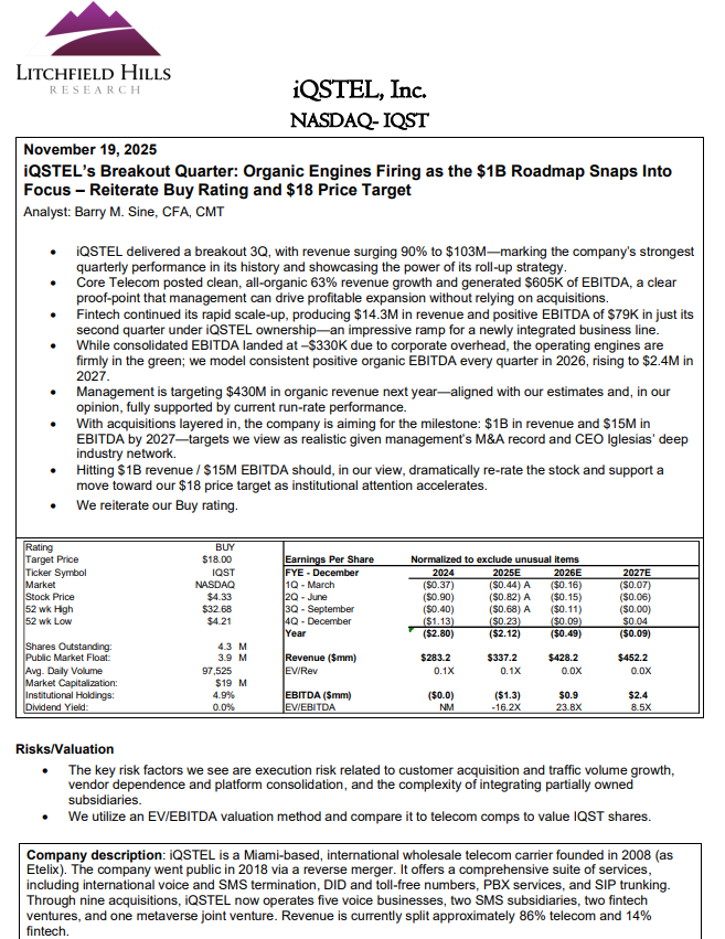 $IQST $18 Analyst Price Target: