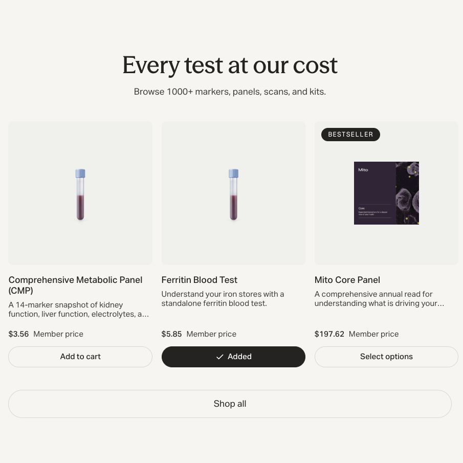 Mito Health tests at cost, transparent price labs
